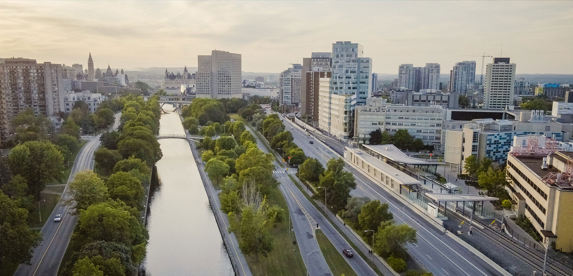 Aerial view of Ottawa Canal and Campus.