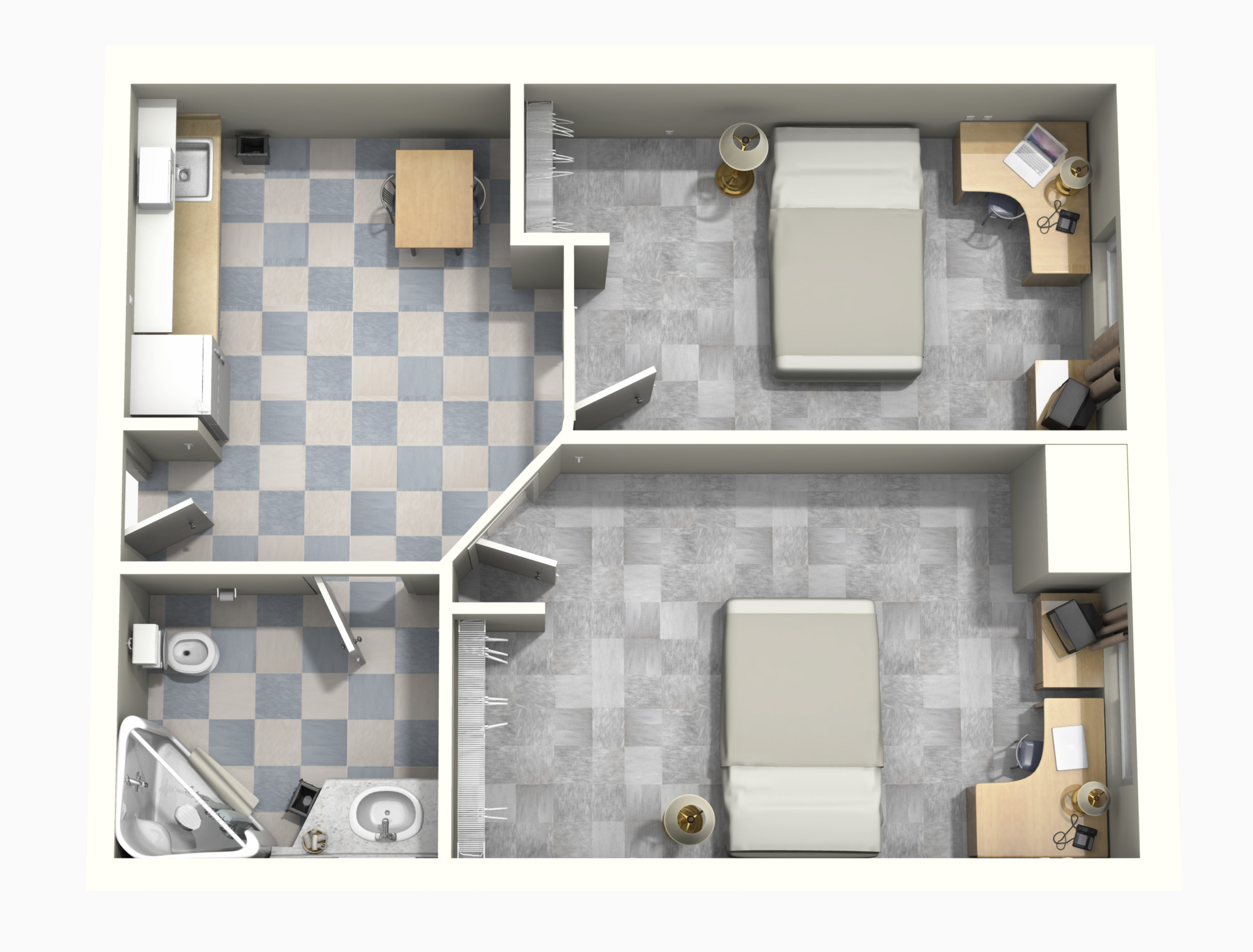 Floor plan of double room at 90u.