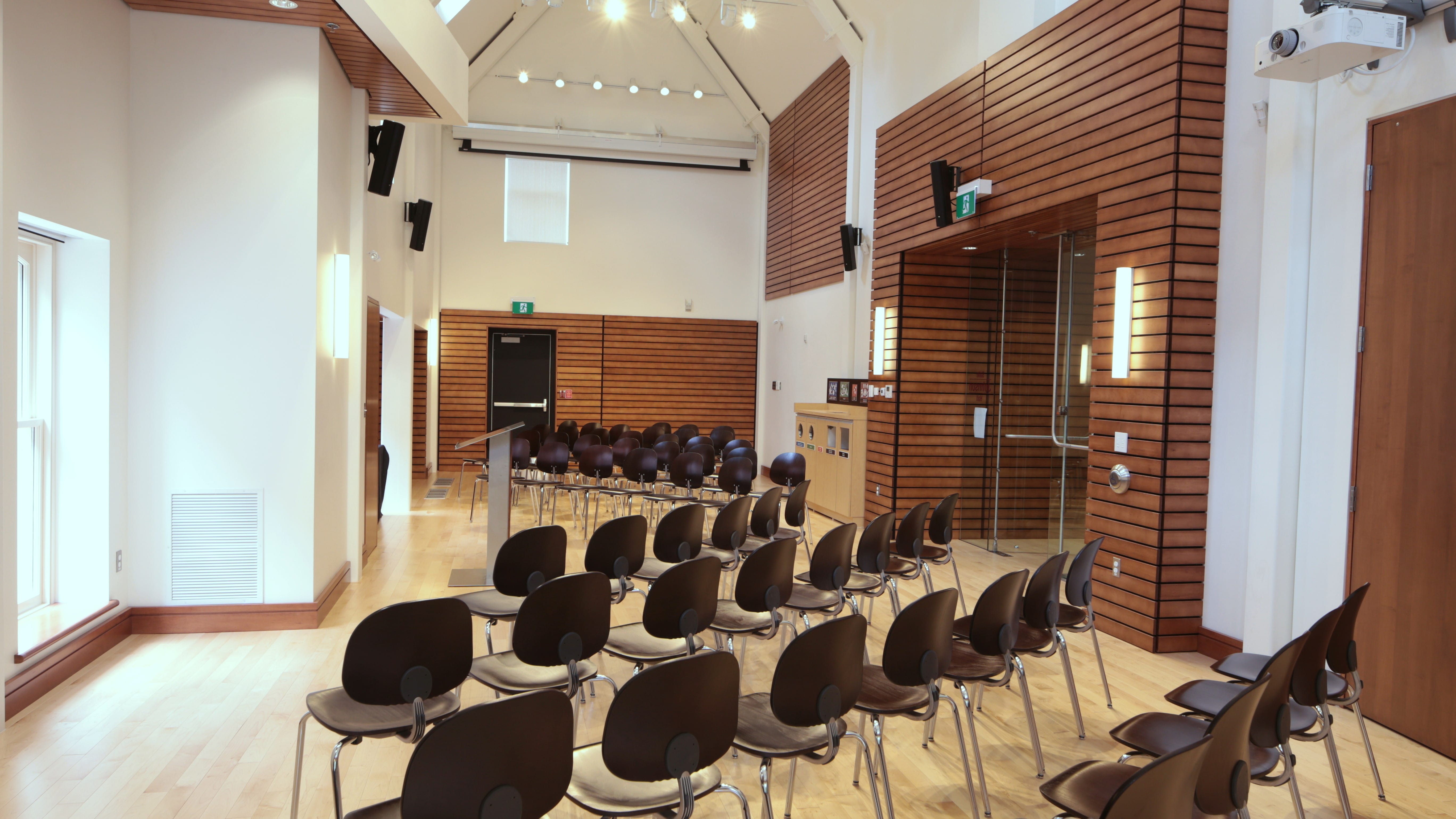 Johnson Hall with podium set up.