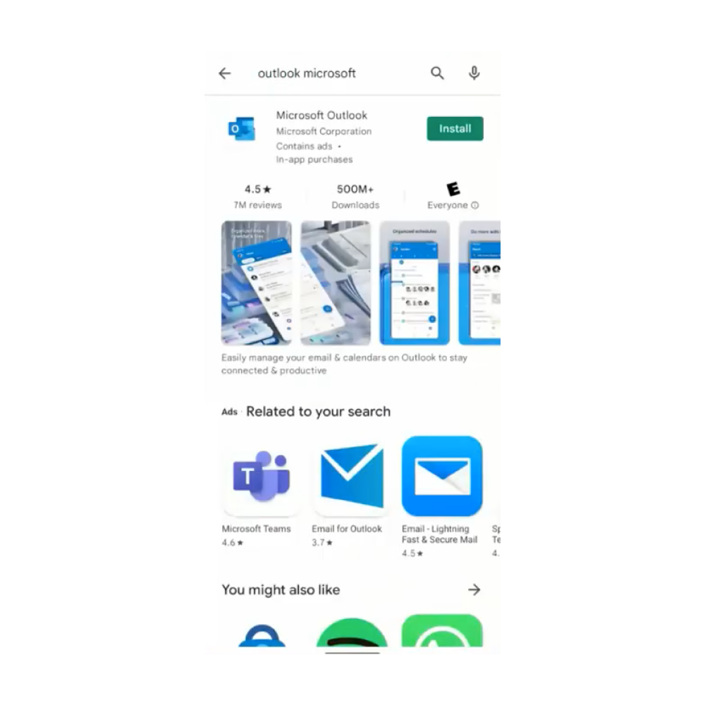 Screenshot of Microsoft outlook on Google Play store