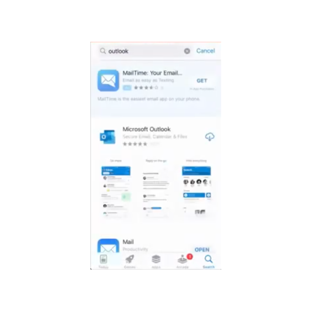 Outlook application in App Store