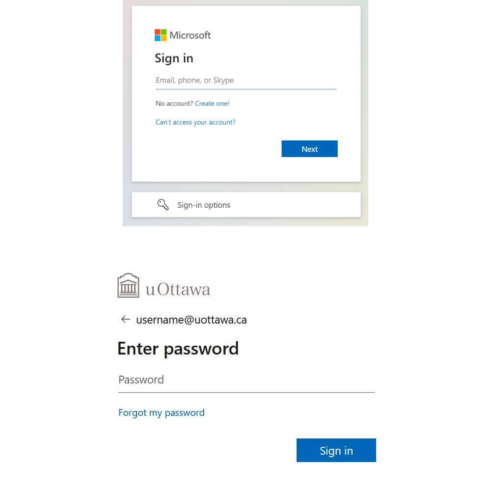 Microsoft sign in and password entry screen