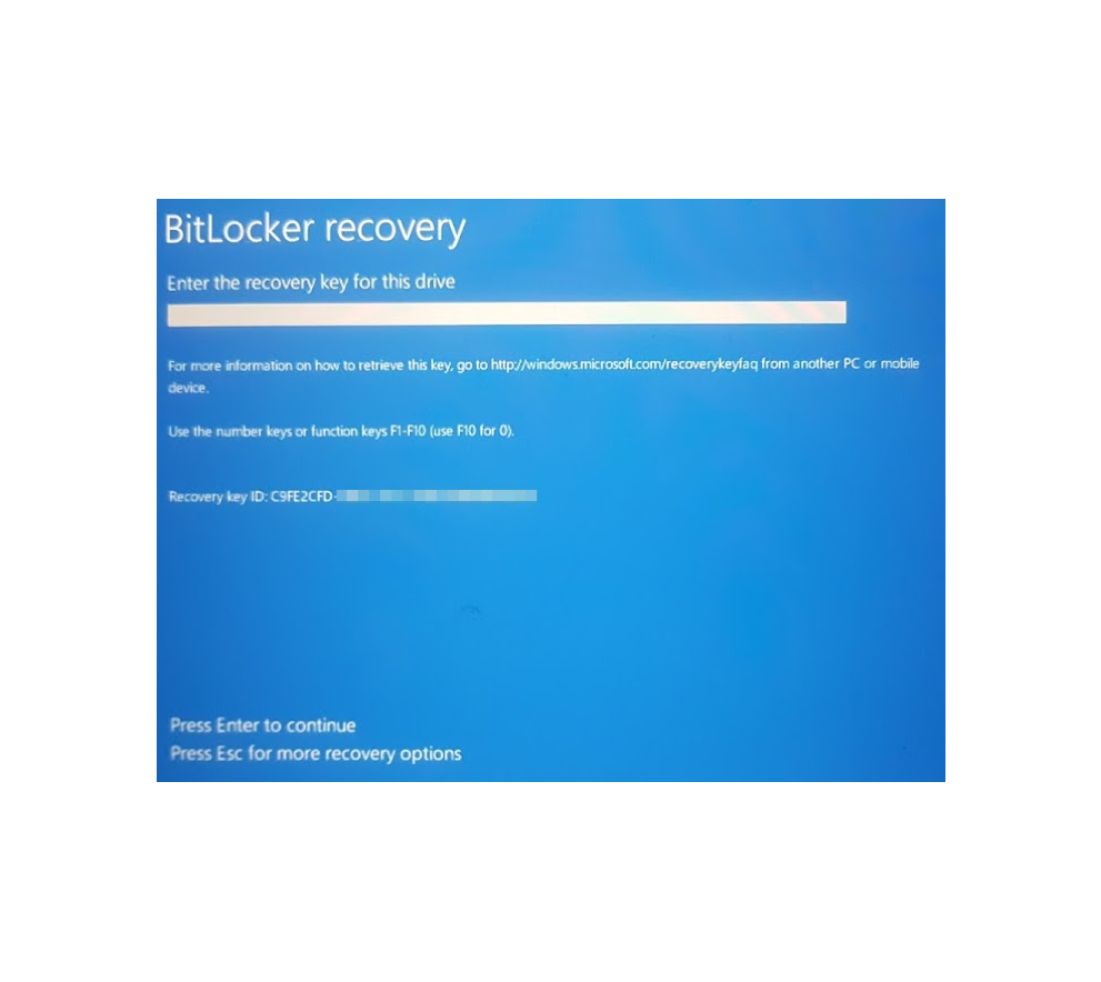 BitLocker enter recovery key screen