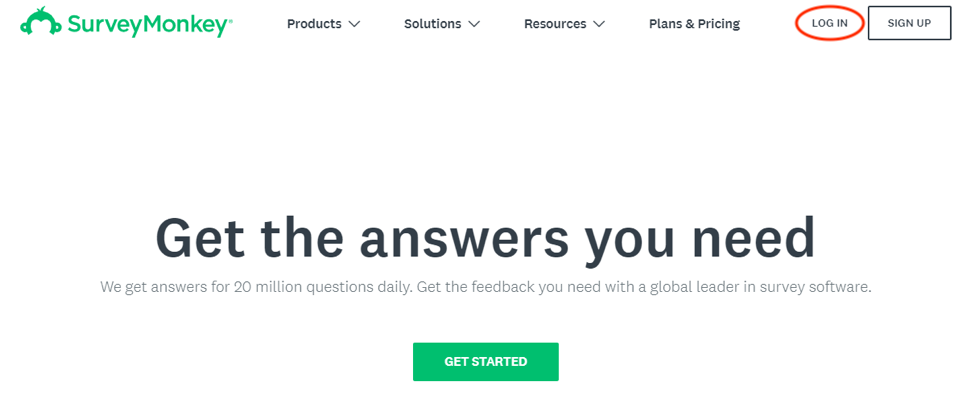 SurveyMonkey get started screen