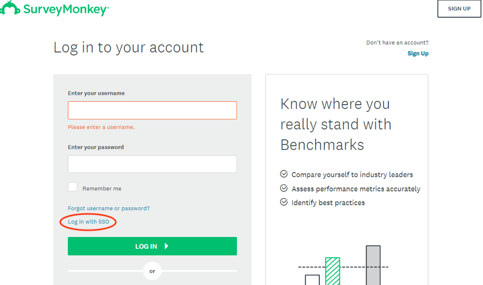 SurveyMonkey login screen