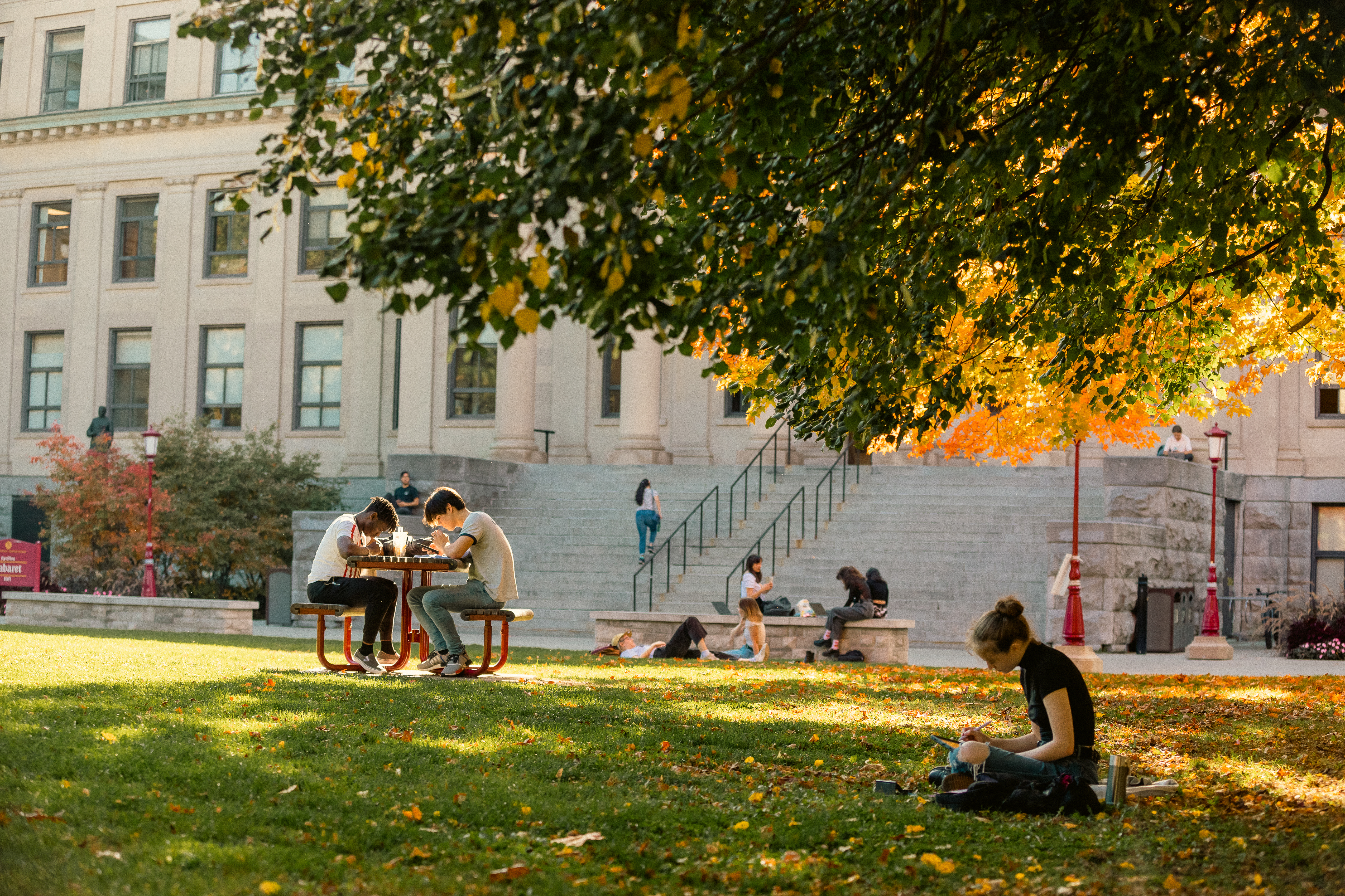 Students enjoying different actives on Tabaret lawn.