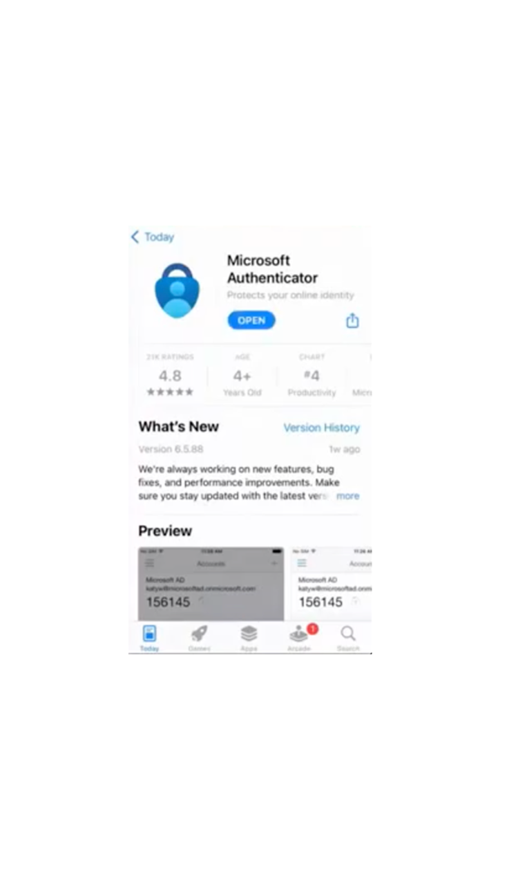 Microsoft authenticator application in App Store