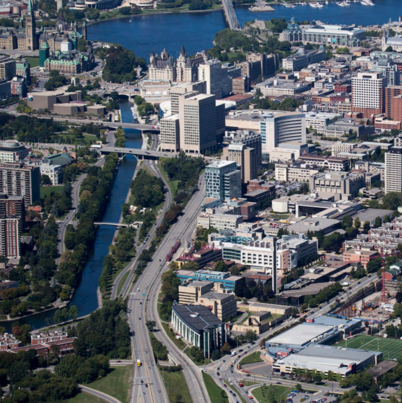 Aerial view of Ottawa and campus