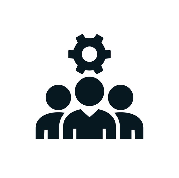 icon representing silhouettes and a gear sign
