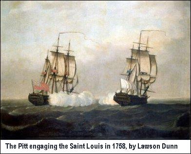 The Pitt engaging the Saint Louis in 1758 by Lawson Dunn