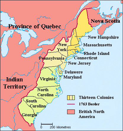 map of the British North America snd thirteen colonies