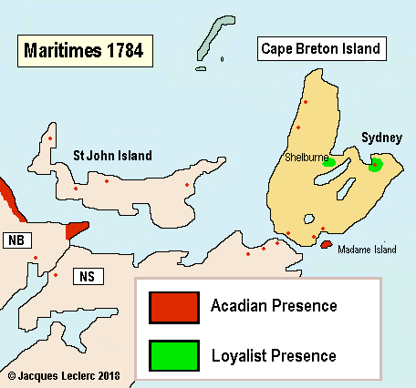 Maritimes 1784 : presence of Acadian and Loyalist in Canada