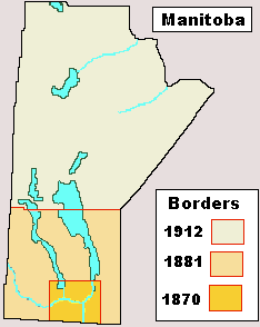 map of Manitoba Borders in 1912, 1881, 1870