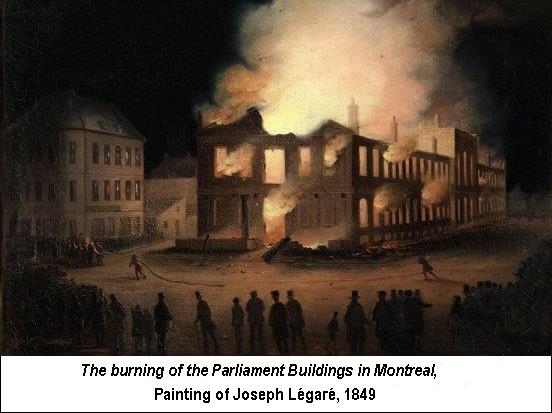 The burning of the Parliament Buildings in Montreal, 1849