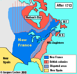 New France, British colonies, Disputed area, New Spain