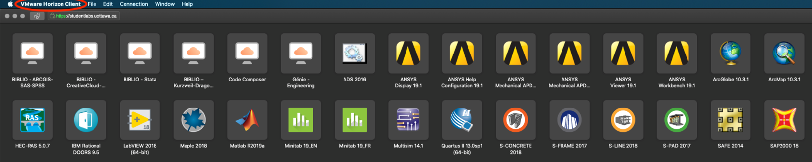 Mac OS interface for VMware horizon screenshot