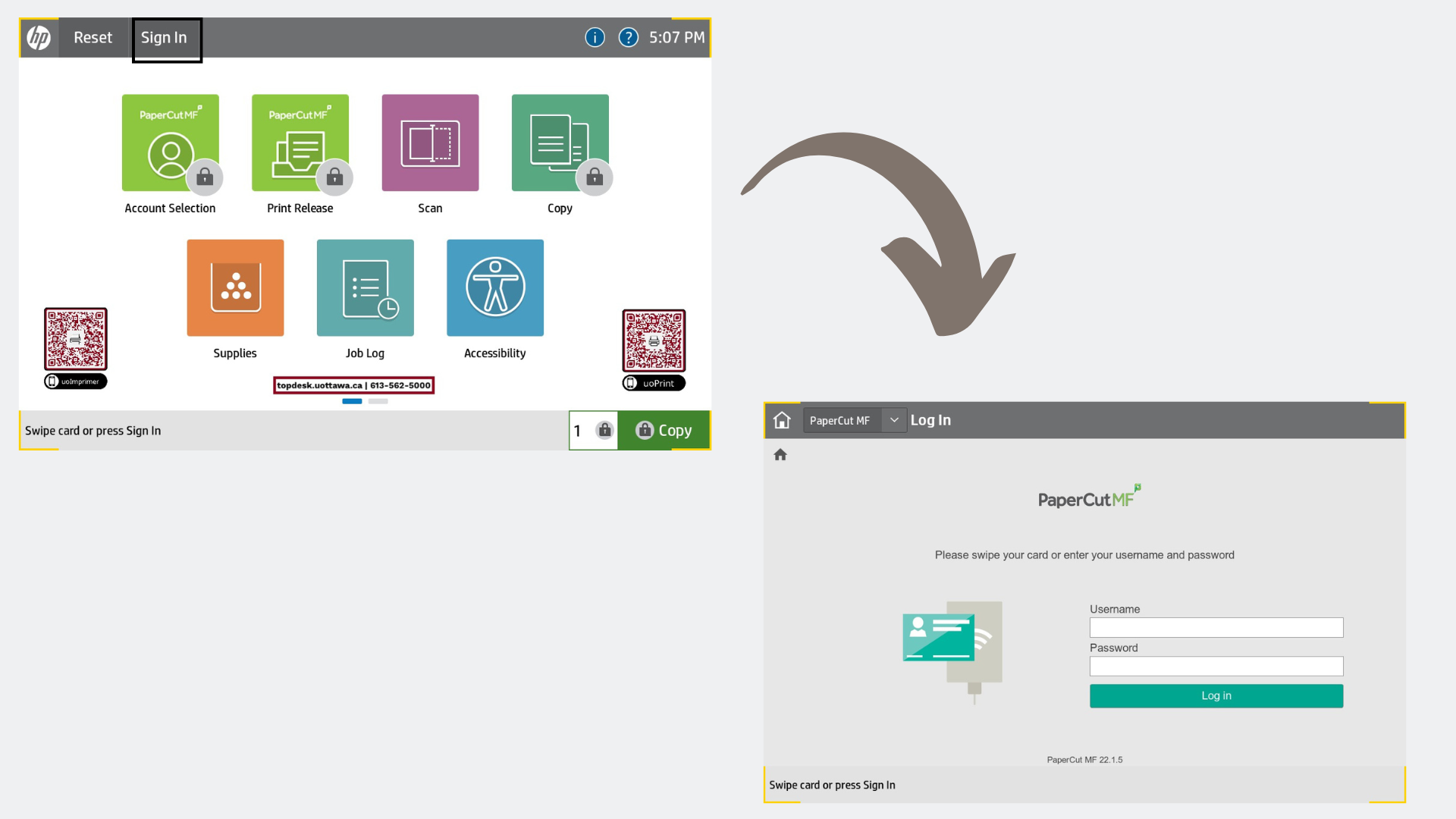 Screenshot of the credentials use on the new printer