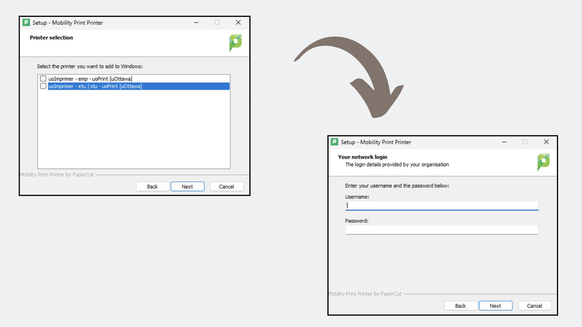 Mobile print installation process screenshot