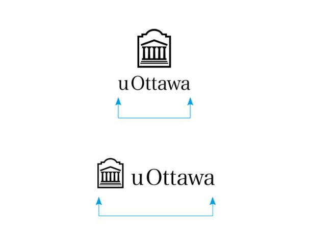 uOttawa logo with arrow to identify how to consider the size of the logo