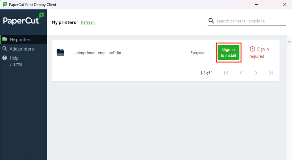 Papercut deploy client screenshot