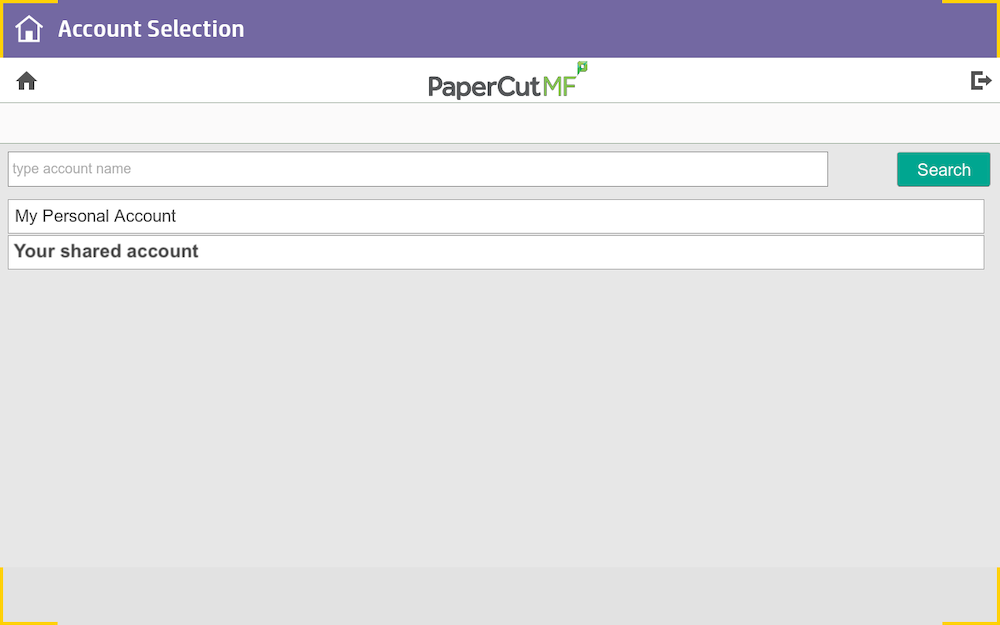 Screen shot of the account selection window on the printer