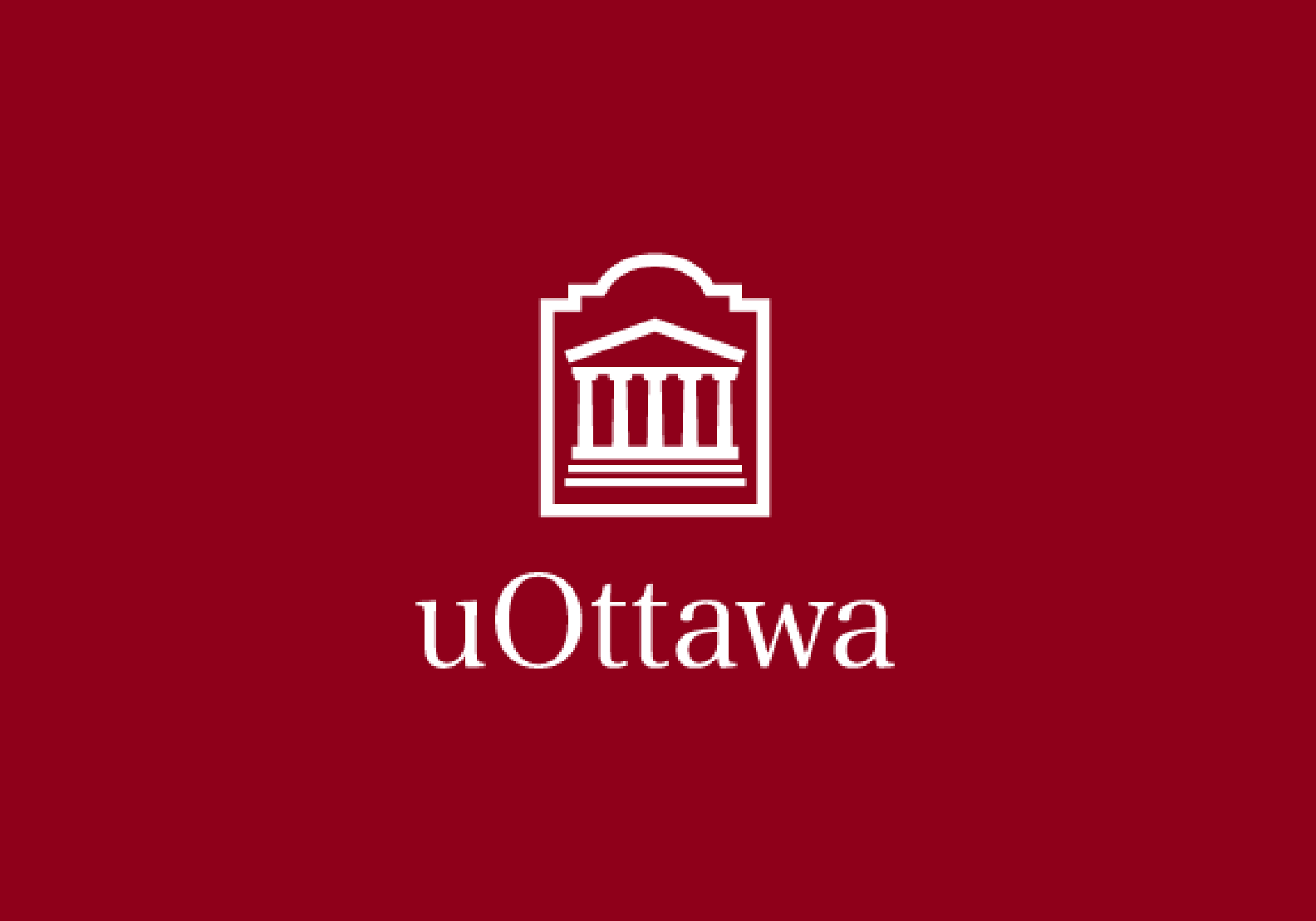 Vertical logo in white on garnet background