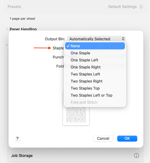 Paper handling screenshot