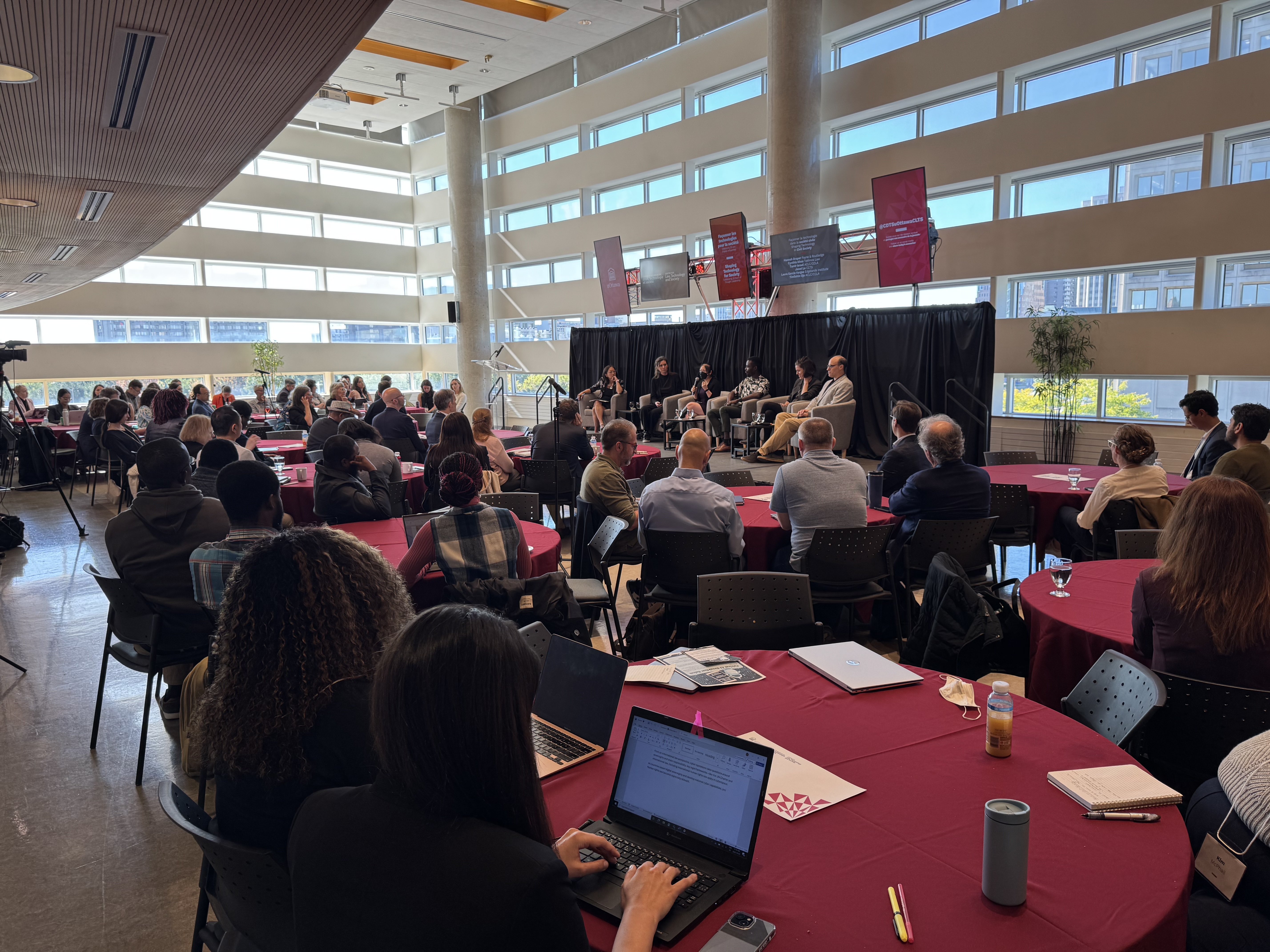 Full room of people during an event