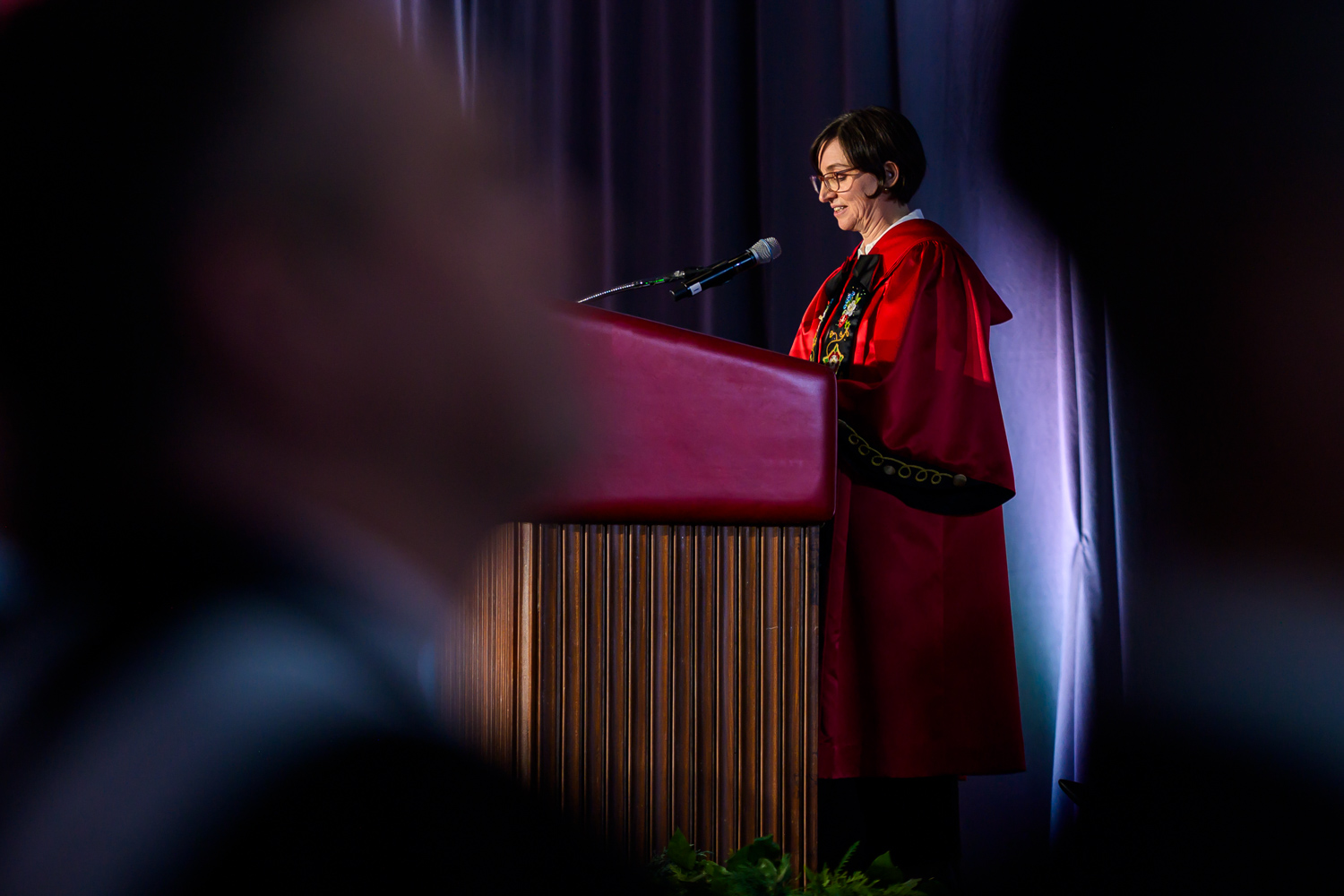 Marie-Eve Sylvestre speaking on stage at the Installation Ceremony