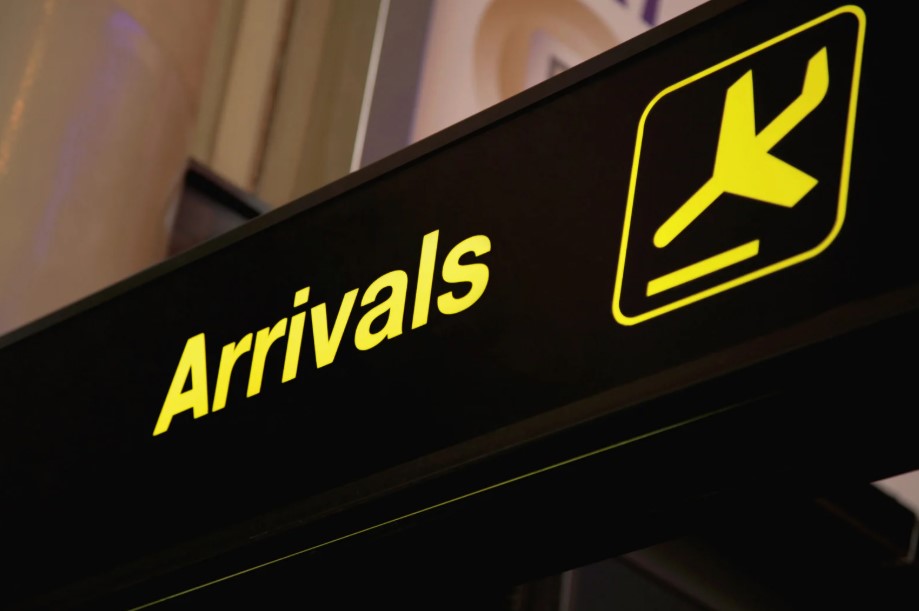 Arrivals sign at airport