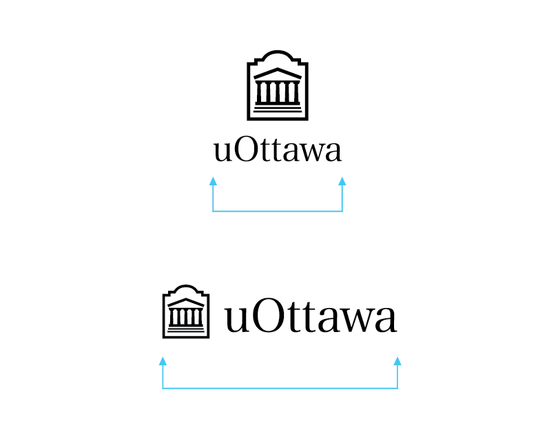 uOttawa logo with arrow to identify how to consider the size of the logo
