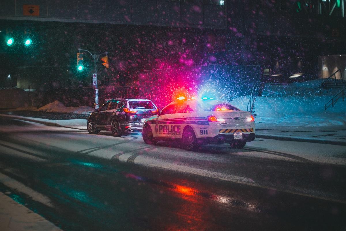 Police car making traffic stop