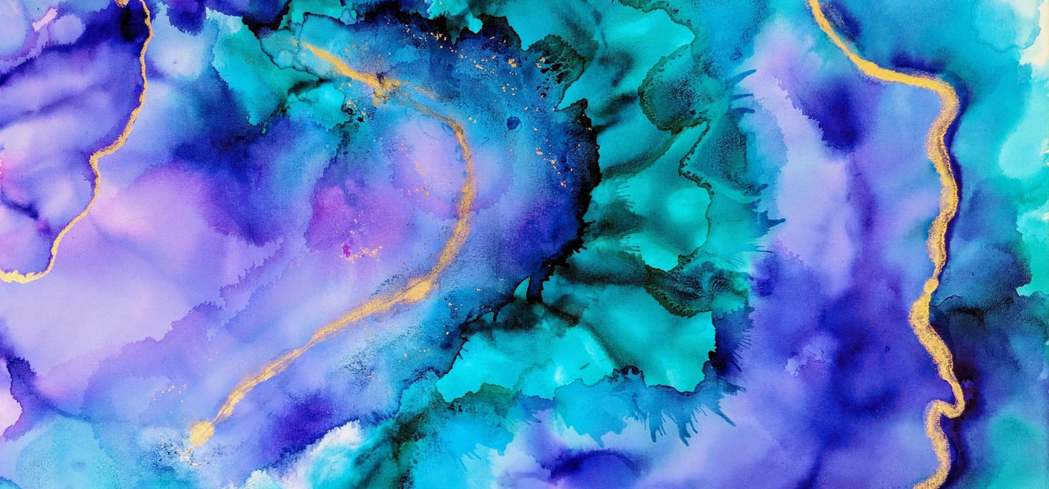 Abstract digital art with textured purple and cyan background.