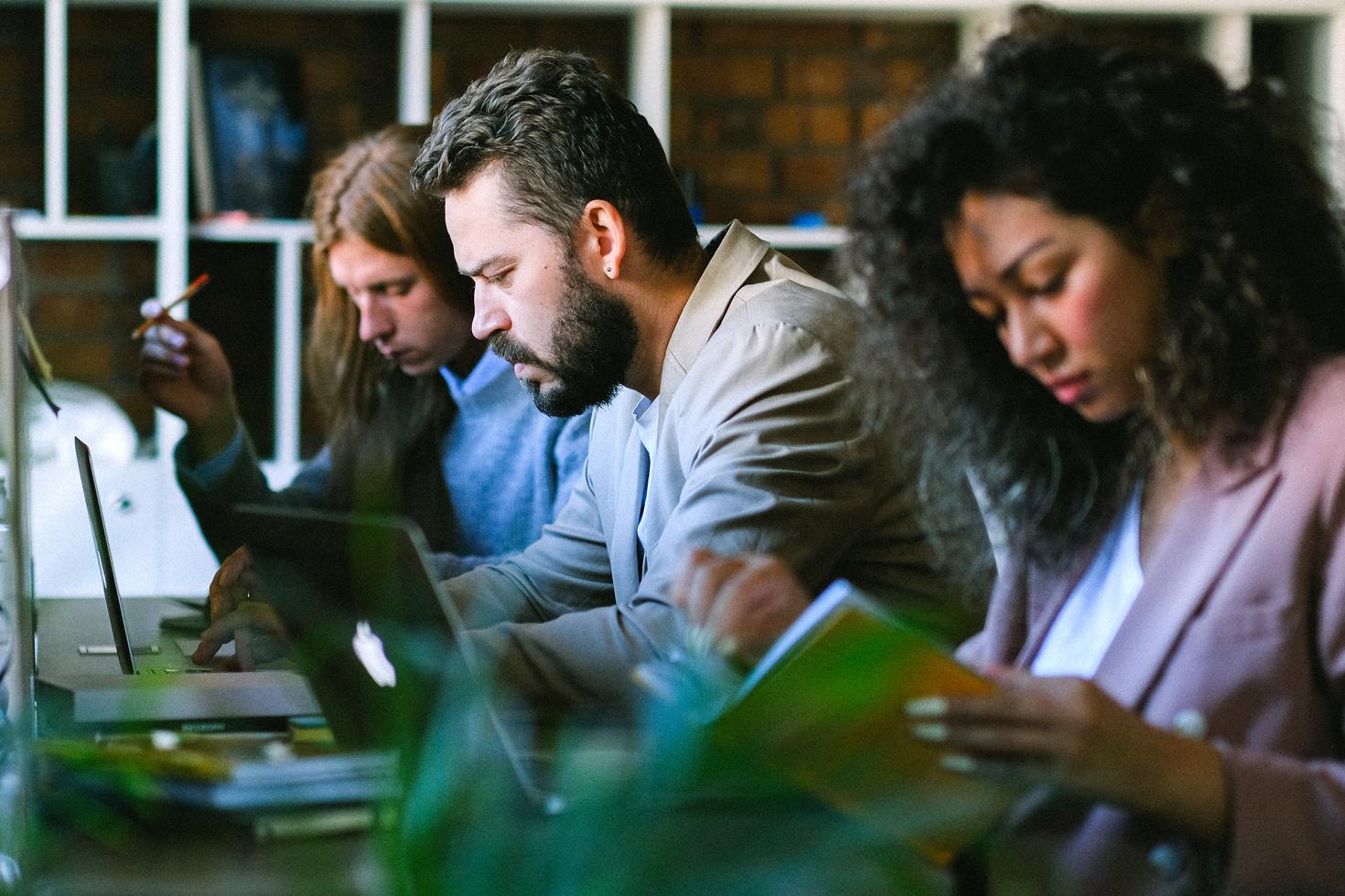 People focused on work using laptops
