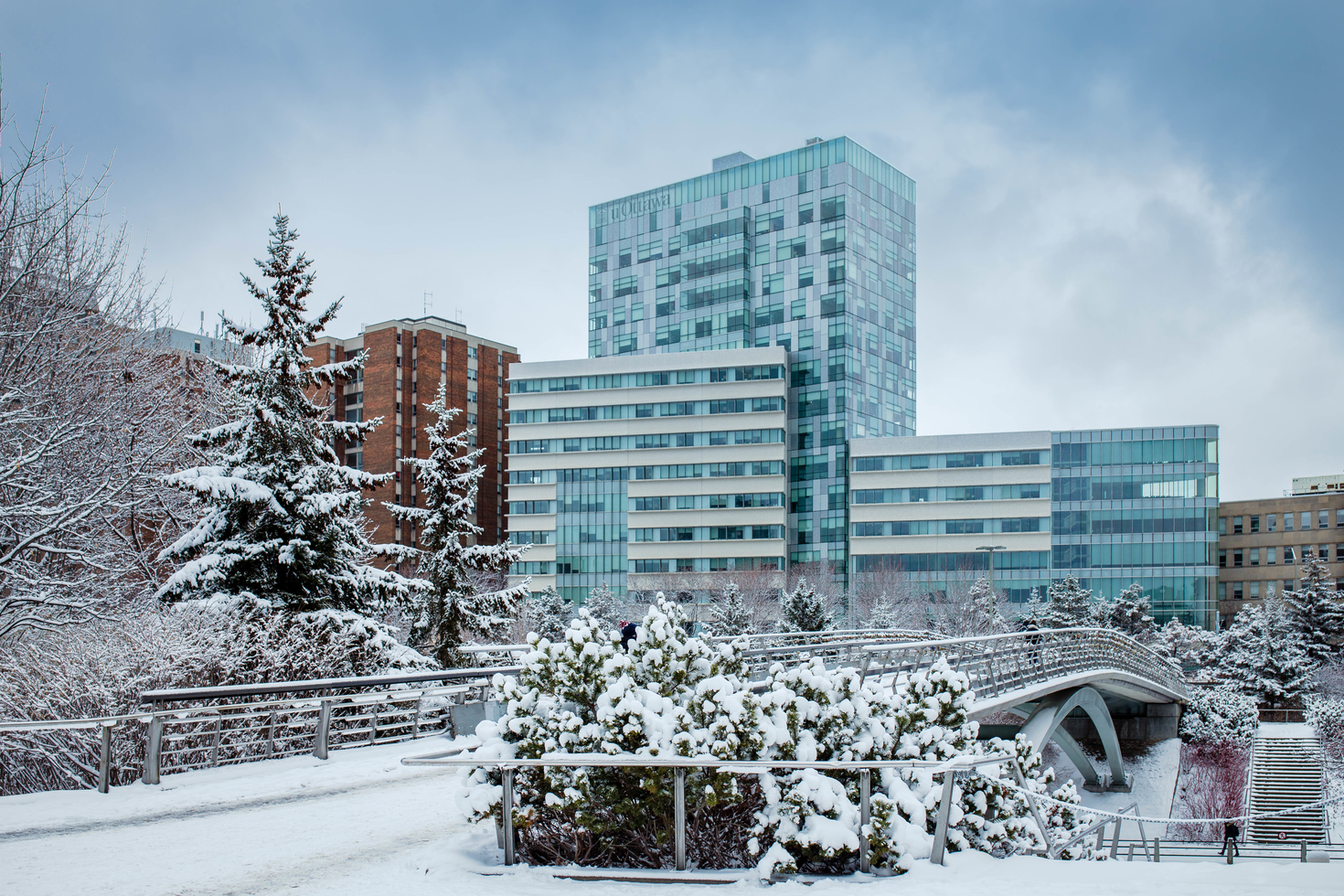 The uOttawa campus in winter seen from across the Rideau Canal