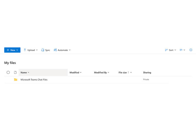 Screenshot of the OneDrive location wher Team Chat Files are saved.