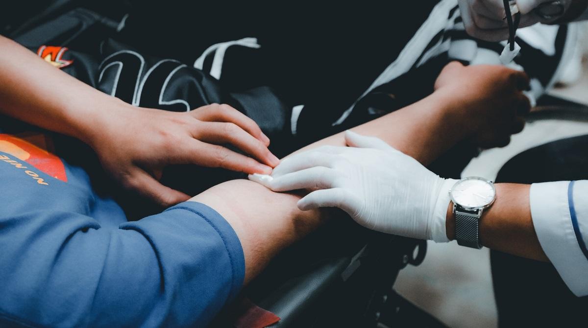 Arm of person donating blood