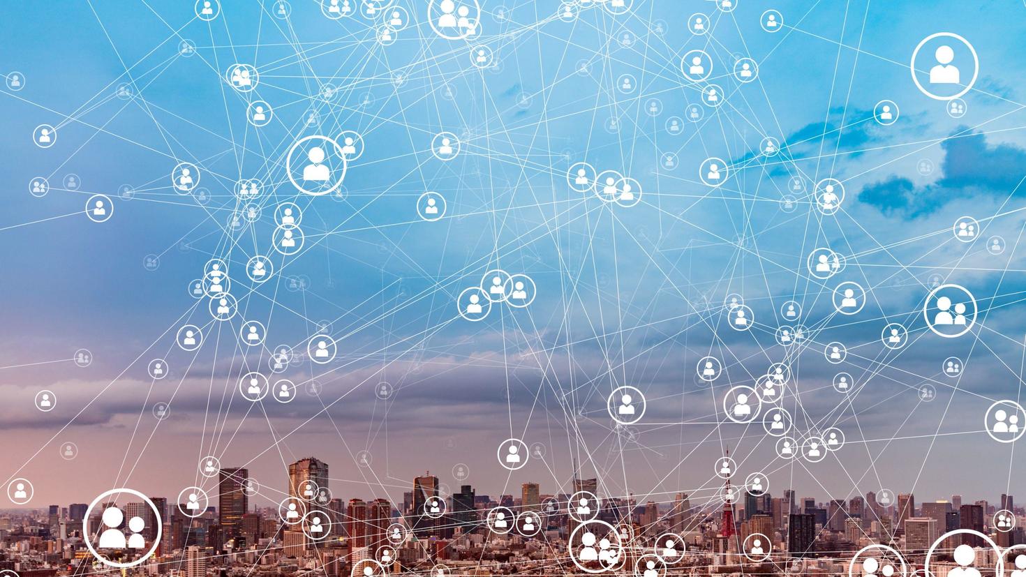 Virtual network of people on a city map