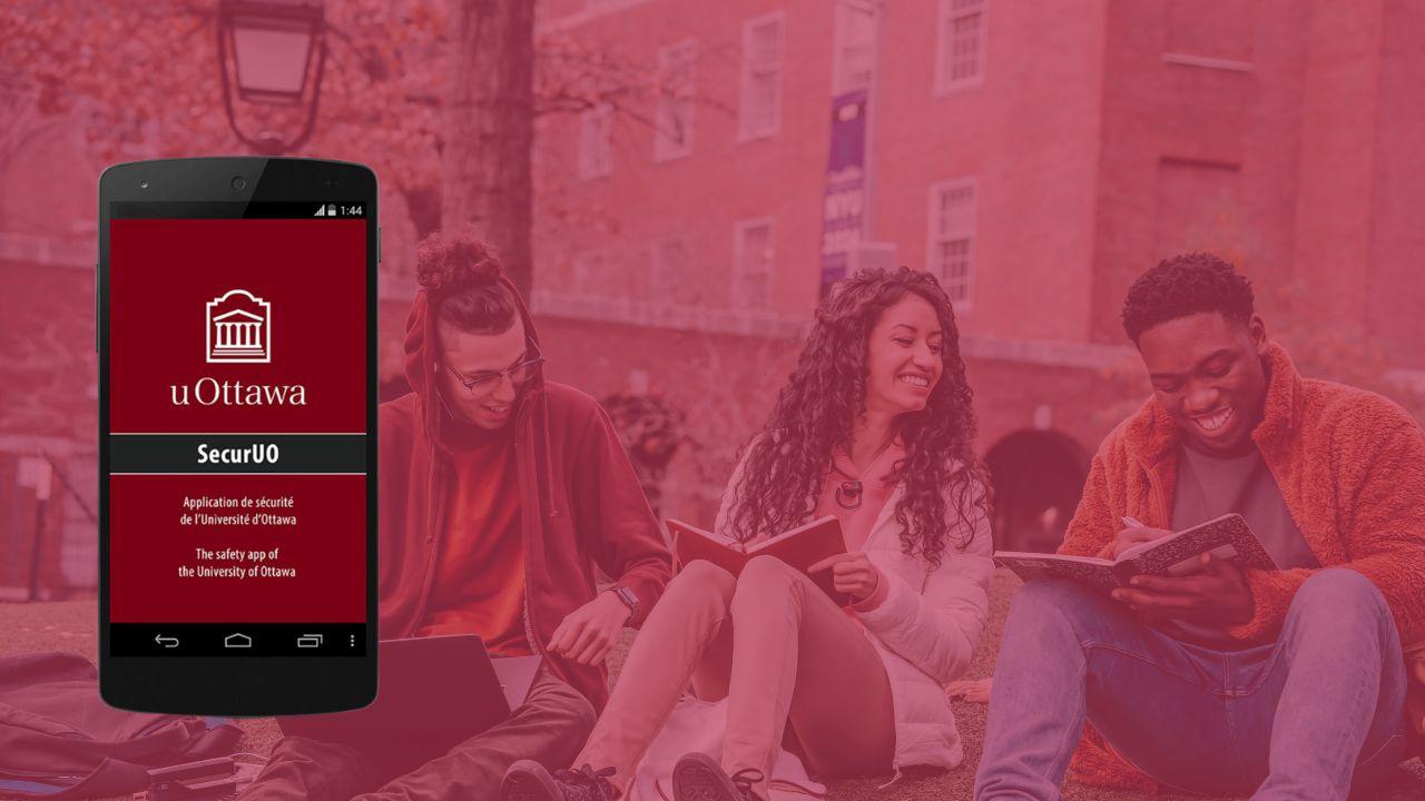 Students on campus and SecurUo app screenshot