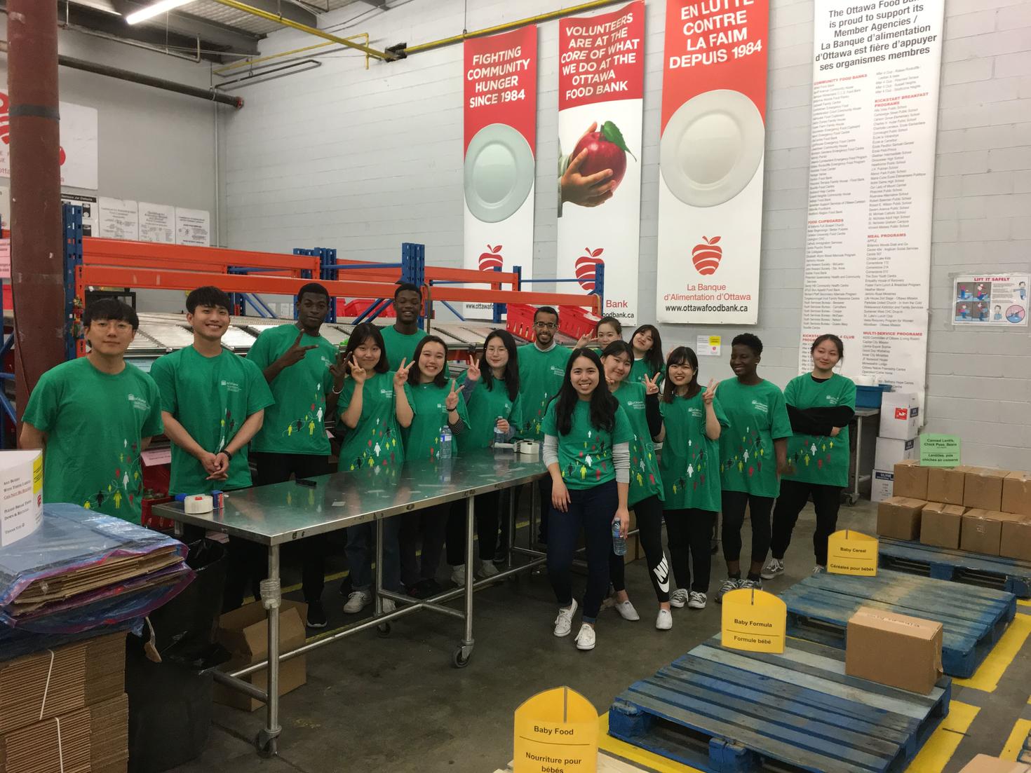 Group of students volunteering at food bank
