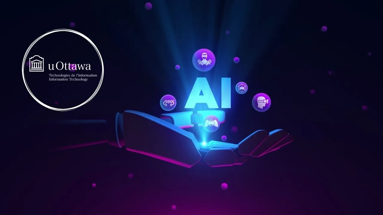 AI written in neon style on a dark blue background next to uOttawa logo 