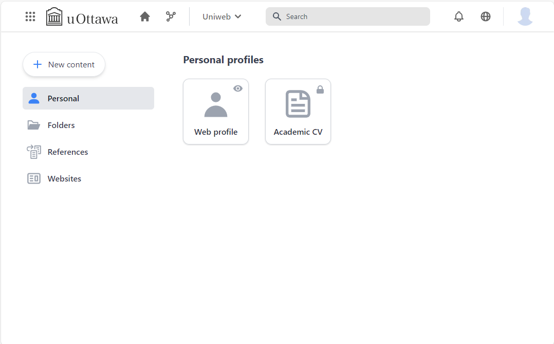 New User Interface, after the upgrade, of UNIWeb (Version 3)