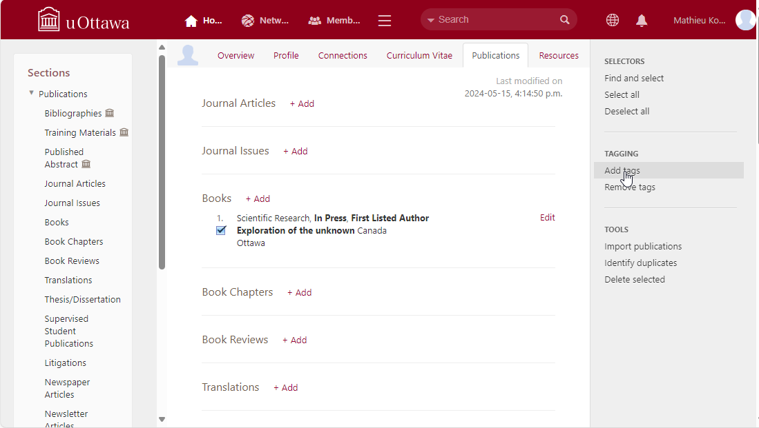 Tagging publication in UNIWeb version 2