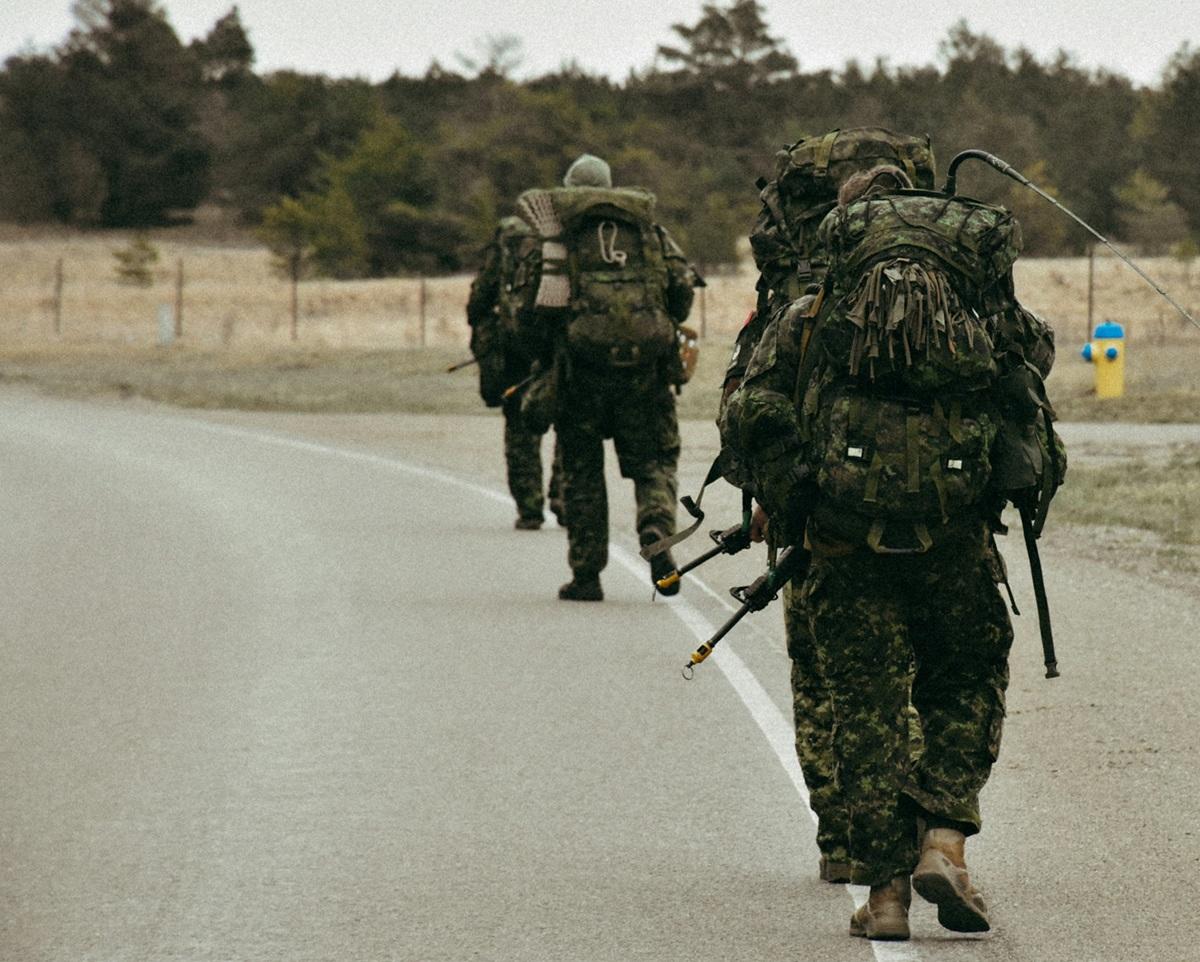 Canadian troops marching