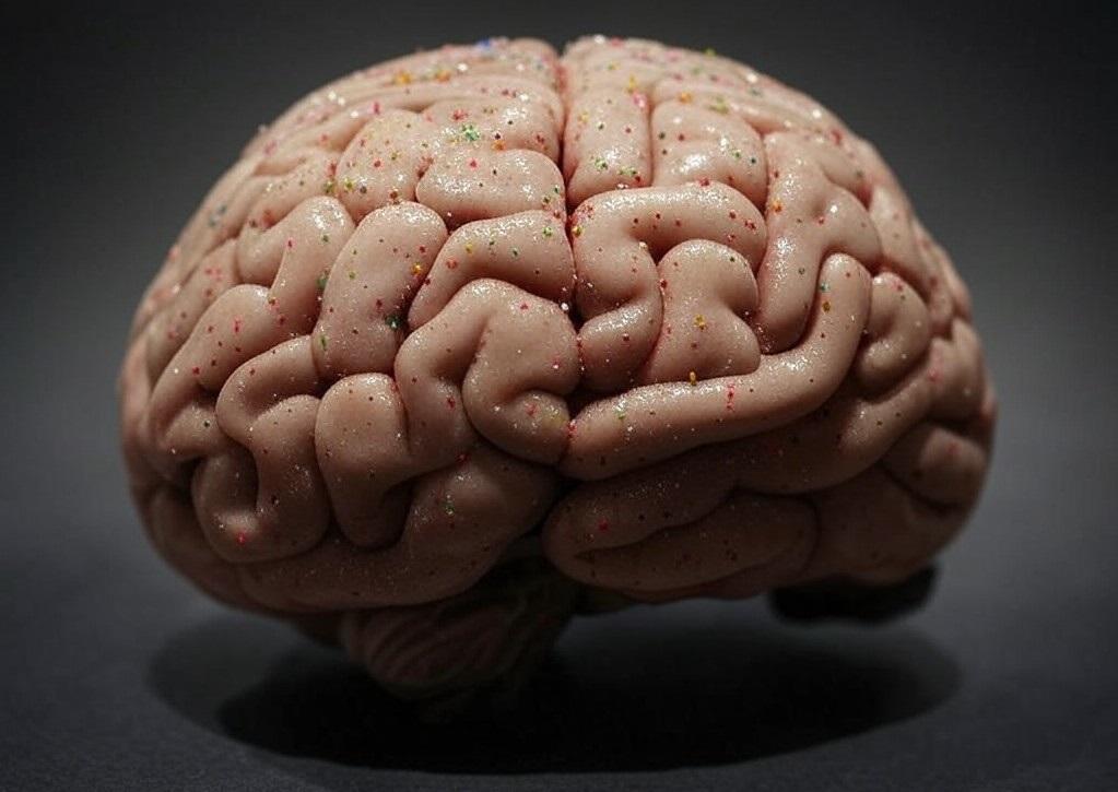 AI generated image of microplastics on a brain
