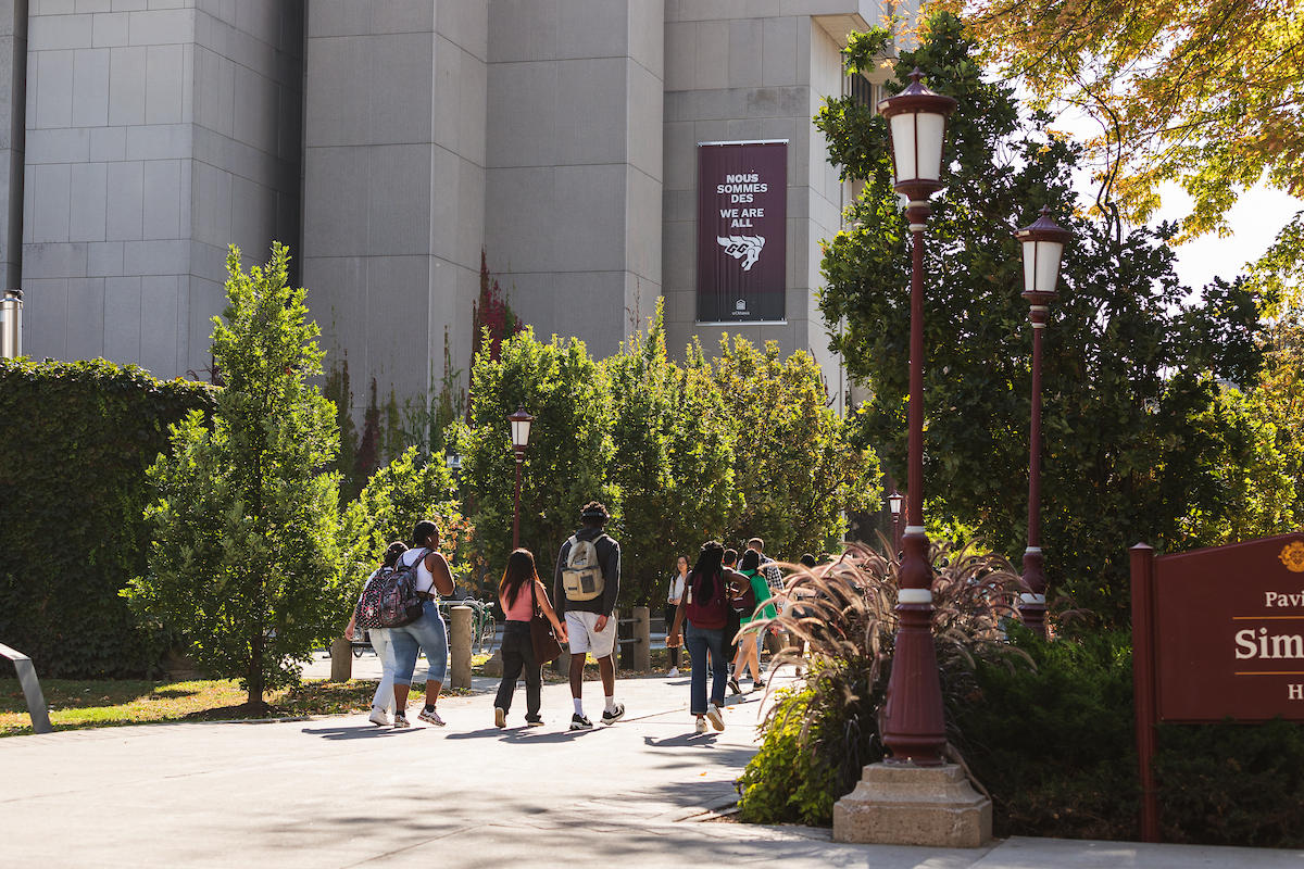Students walking through campus.