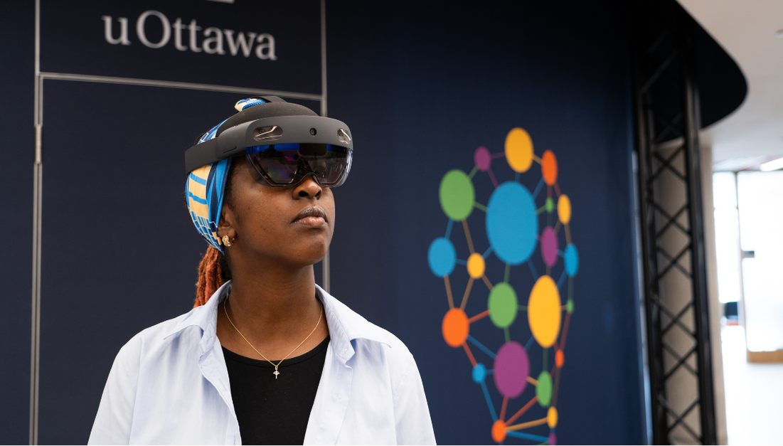 Woman wearing virtual reality headset
