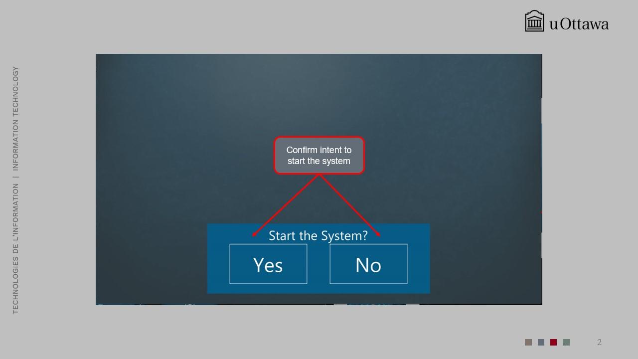 System confirmation screen asking whether to start the system, with “Yes” and “No” buttons.