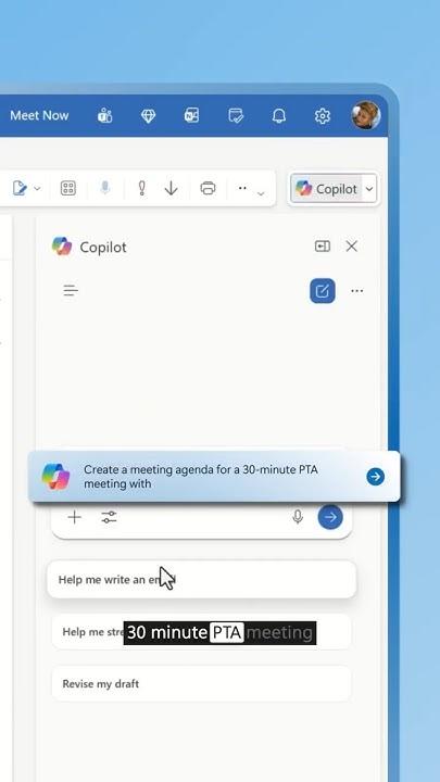 screenshot of copilot in outlook with prompt to create an agenda
