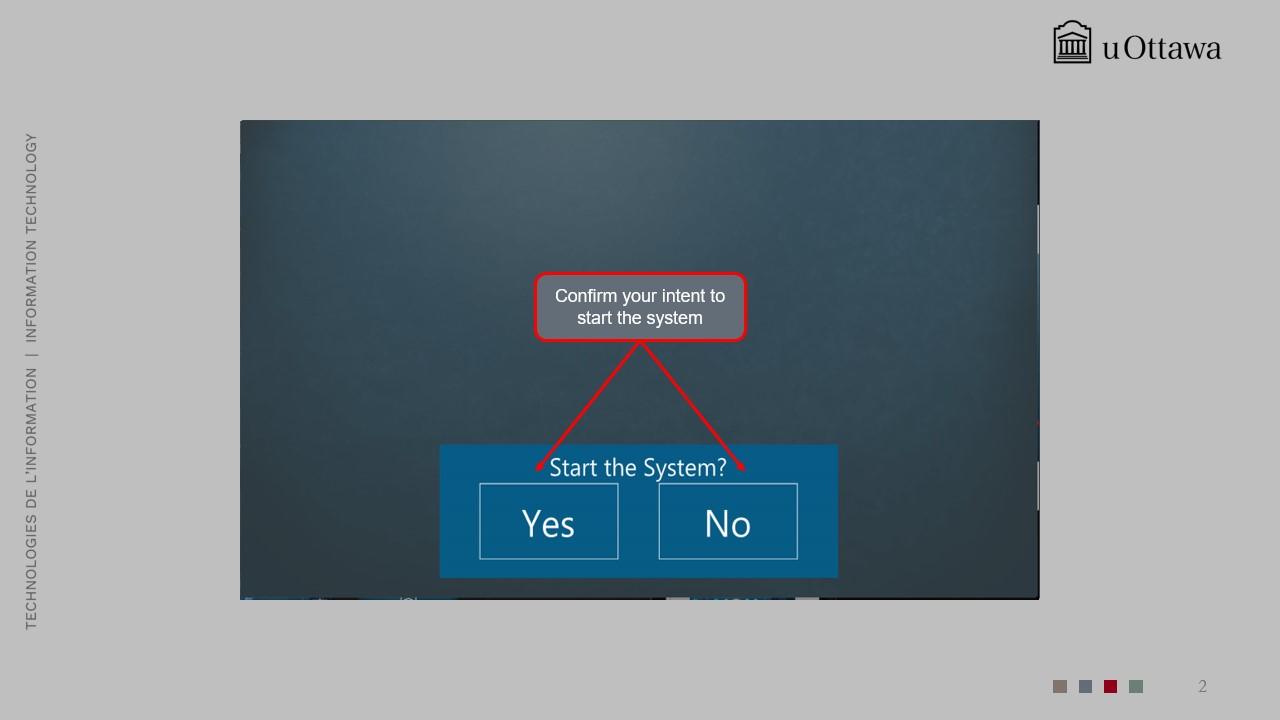 Confirmation screen asking whether to start the system, with “Yes” and “No” buttons.